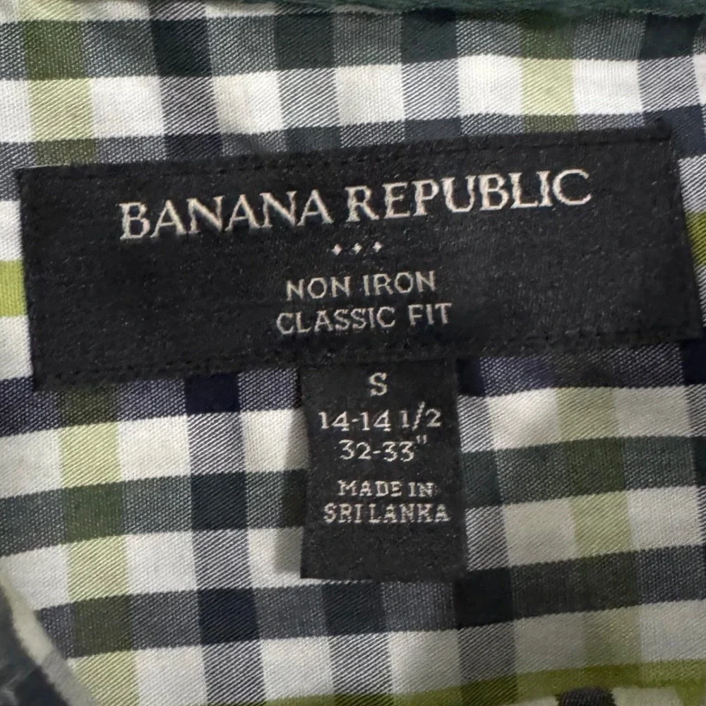 Banana Republic Non Iron Classic Fit Plaid Button Down Shirt Men's S Green‎ Blue